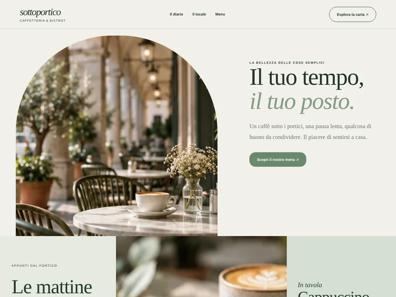 Sottoportico: caffetteria luminosa con tavolini sotto i portici